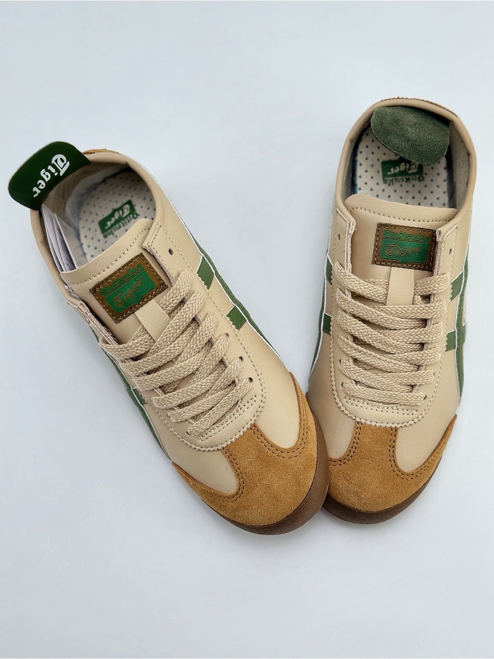 Onitsuka Tiger by Asics Beige, Green and Tan Retro Lace-Up Sneakers